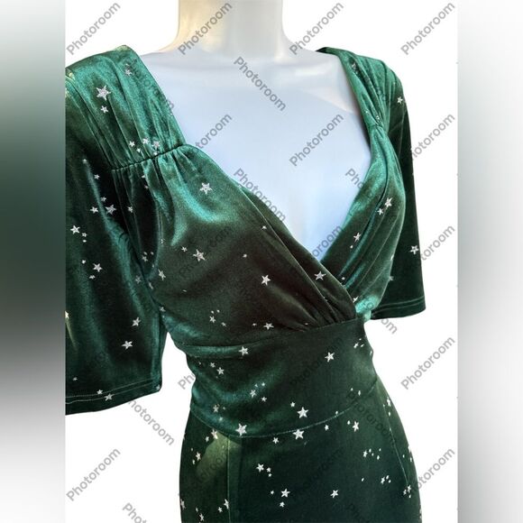 Collectif Trixie Rich Emerald Green Velvet Pencil Dress - L US14 UK10 - Picture 3 of 6